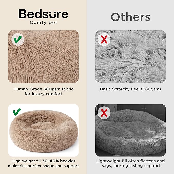 Bedsure Calming Dog Bed Medium Size Dog - Donut Washable Medium Pet Bed, 30 inches Anti-Slip Round Fluffy Plush Faux Fur Cat Bed, Fits up to 45 lbs Pets, Rifle Green