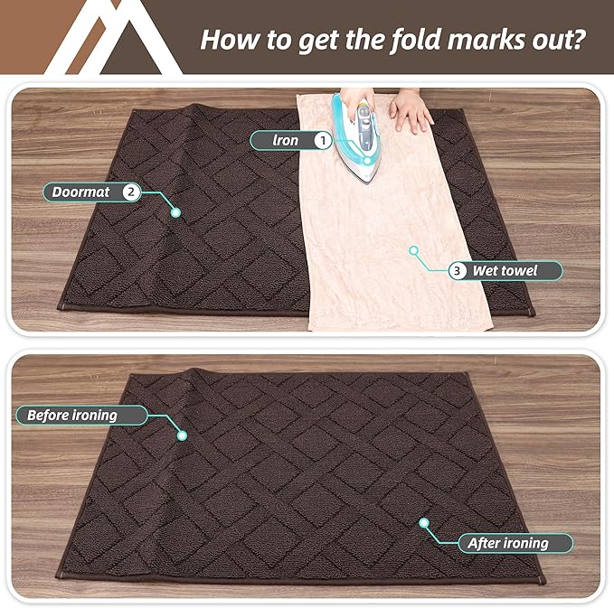 COSY HOMEER Door Mat Indoor Entrance, Non-Slip Absorbent Doormat for Front Door, Low-Profile Entryway Mat for Dirty Paws, Washable Dirt Trapper Mats (20"x32",Brown)