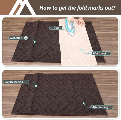 COSY HOMEER Door Mat Indoor Entrance, Non-Slip Absorbent Doormat for Front Door, Low-Profile Entryway Mat for Dirty Paws, Washable Dirt Trapper Mats (20"x32",Brown)