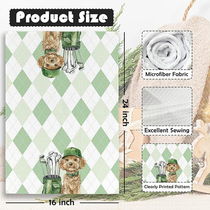 Golf Dog Kitchen Towels - Bichon Frise Shih Tzu Dish Towels, Sports Gifts, Pet Golf Club Decorative Absorbent Dishcloths Hand Towels Set of 2 for Spa Kitchen Gym Decor 16x24 Inches