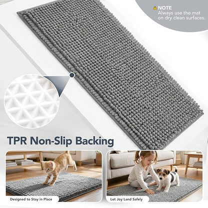 Deconovo Plush Waterproof Mats for Dogs, Absorbent Non-Slip Door Mat for Muddy Paws, 1.1" Thick Indoor Mat, Machine Washable Shaggy Pet Bed Mat, Quick Dry Indoor Entryway Rug, Gray, 32x20 Inch