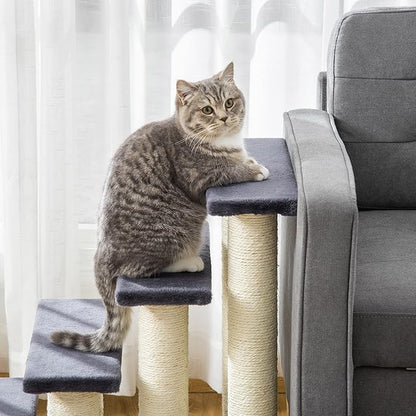 PawHut Cat Tree with 4 Steps for High Beds Couch, Cute Stair Shaped Cat Tree for Indoor Cats or Dogs w/Sisal Scratching Post, Climbing, Playing, Gray