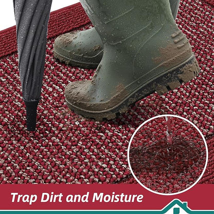 BEQHAUSE Indoor Door Mat 20" x 48", Dirt Trapper Door Mats Non-Slip Entryway Rugs Washable, Resist Dirt Absorbent Welcome Mat, Low Profile Floor Mats for Front Back Door and Entryway, Red