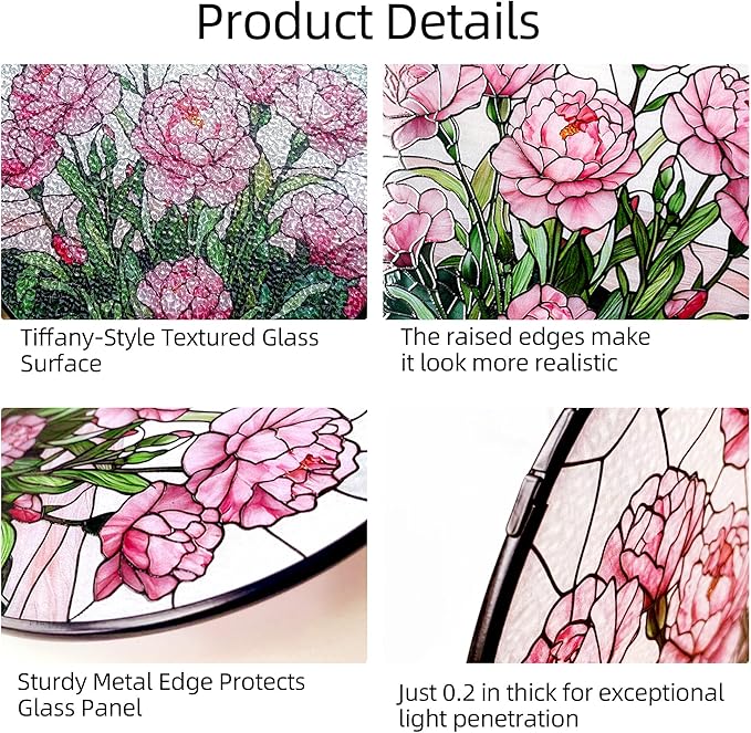 Stained Glass Window Hanging Suncatcher, Handmade 7.8 in Pink Carnation Sun Catcher for Home Garden Decor, Gift for Women Friends Grandma Mom Sister, Mother's Day, Birthday, Anniversary