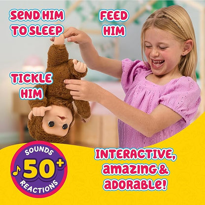 Little Live Pets My Baby Monkey Mango, 50+ Sounds and Reactions, Plush Interactive Monkey Toy Set with Accessories, Interactive Pets for Kids Ages 4+