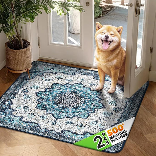 Hompet 2 Pack Super Absorbent Dog Door Mat for Muddy Paws, Washable Pee Pads for Dogs, Reusable Puppy Training Pads, Quick Dry Non-Slip Pet Entryway Rug, Leak-Proof Potty Pad for Indoor Floors 36x36