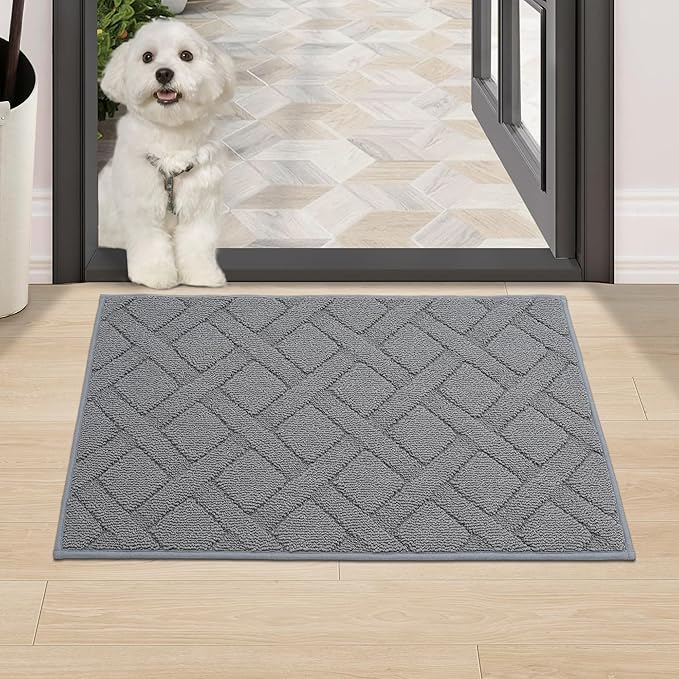 COSY HOMEER Door Mat Indoor Entrance, Non-Slip Absorbent Doormat for Front Door, Low-Profile Entryway Mat for Dirty Paws, Washable Dirt Trapper Mats (20"x32", Grey)