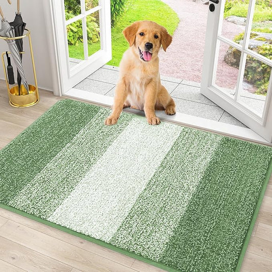 Smiry Dog Door Mat for Muddy Paws, Absorbs Moisture and Dirt, Low-Profile Entryway Mat with Non-Slip Backing, Entry Indoor Outdoor Doormat for Inside Floor (30x20 Inches, Sage Green, Striped)