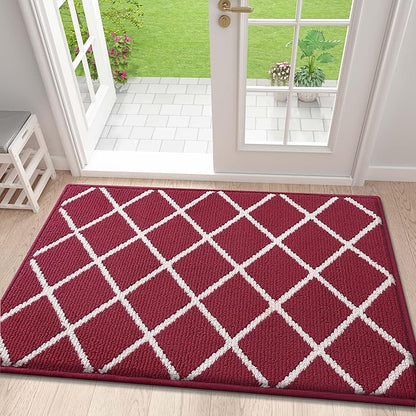 Finchitty Indoor Door Mat, Dirt Resistant and Absorbent, Low-Profile, Non-Slip, Washable Inside Floor Mats for Front Door, Back, and Entrance, 48" x 32", Burgundy