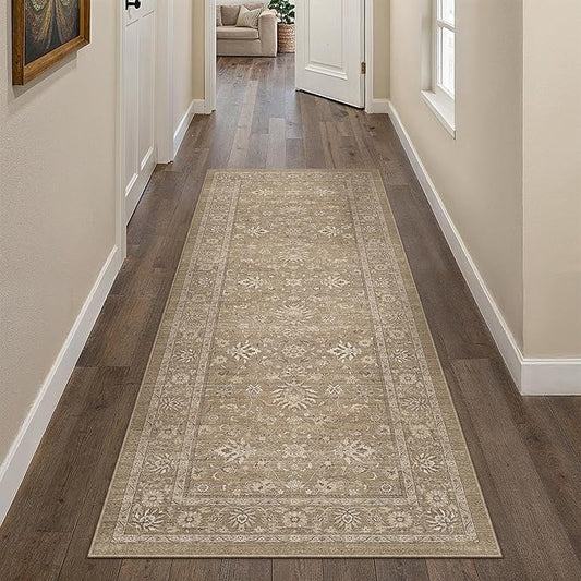 2x6 Runner Rug Brown Washable Hallway Vintage Carpet Kitchen Small Long Non Slip Stain Soft Resistant Low Pile Thin Boho Accent Indoor Throw Rug for Bedroom Laundry Living Room