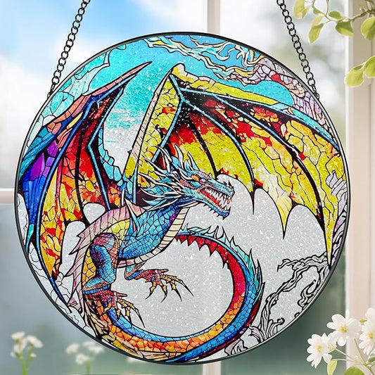 Stained Glass Window Hanging, Stained Glass Suncatcher, Dragon Sun Catcher, Window Decor, Dragon Lover Gift, Gifts for Fathers Day, Christmas or Birthday Gift, Gifts for Him Dad Grandfather Son