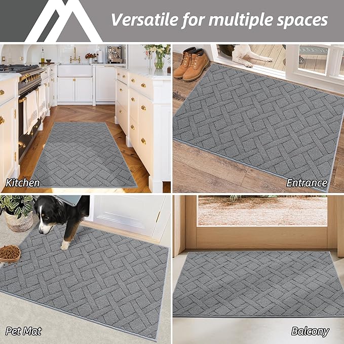 COSY HOMEER Door Mat Indoor Entrance, Non-Slip Absorbent Doormat for Front Door, Low-Profile Entryway Mat for Dirty Paws, Washable Dirt Trapper Mats (24"x36", Grey)