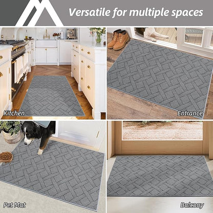 COSY HOMEER Door Mat Indoor Entrance, Non-Slip Absorbent Doormat for Front Door, Low-Profile Entryway Mat for Dirty Paws, Washable Dirt Trapper Mats (20"x32", Grey)