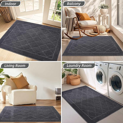 BEQHAUSE Dirt Trapper Door Mat 20" x 32", Doormat Non-Slip Entryway Rugs Washable, Dog Door Mat Stain Resistant and Absorbent Welcome Floor Mat for Front Back Door, Mud Wet Shoes & Paws, Dark Grey