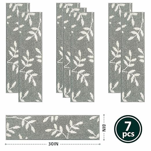 Carpet Stair Treads, Non-Slip Stair Treads for Wooden Steps Indoor, 30”x8” Stair Runner for Pets Non Skid Wood Staircase Step Treads Reusable, Set of 7, Grey