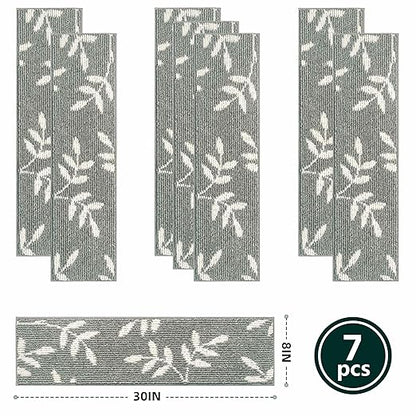 Carpet Stair Treads, Non-Slip Stair Treads for Wooden Steps Indoor, 30”x8” Stair Runner for Pets Non Skid Wood Staircase Step Treads Reusable, Set of 7, Grey
