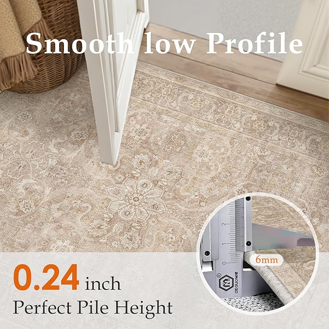Brown 2x6 Runner Rug Hallway Washable Vintage Carpet Kitchen Long Small Indoor Non Slip Soft Low Pile Thin Stain Resistant Distressed Accent Throw Rug for Bedroom Laundry Office Living Room