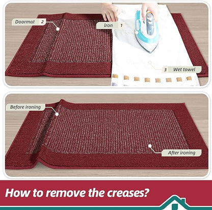 BEQHAUSE Indoor Door Mat 20" x 48", Dirt Trapper Door Mats Non-Slip Entryway Rugs Washable, Resist Dirt Absorbent Welcome Mat, Low Profile Floor Mats for Front Back Door and Entryway, Red