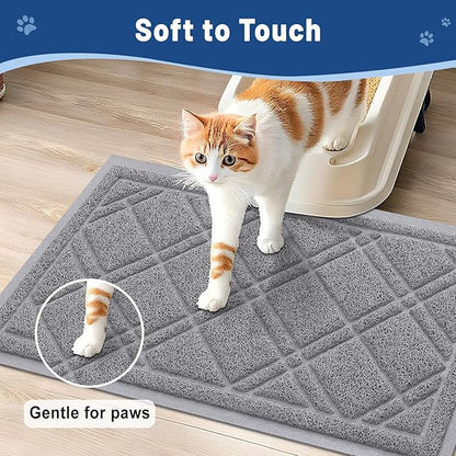 Smiry Cat Litter Box Mat 47x32, Non-Slip Water Resistant Litter Trapping Mat, Easy Clean Less Waste and Urine-Locking Cat Carpet for Indoor, Grey