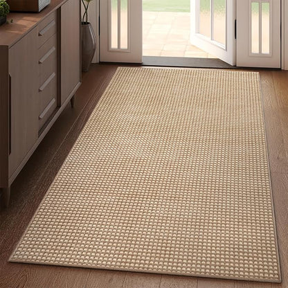 Boho 3x5 ft Washable Area Rug Entryway Runner for Kitchen, Non Slip Woven Hallway Rugs Kitchen Mats for Floor Hall Rug Indoor Door Mat Carpet for Backdoor Bedroom Living Room, Easy Clean, Brown