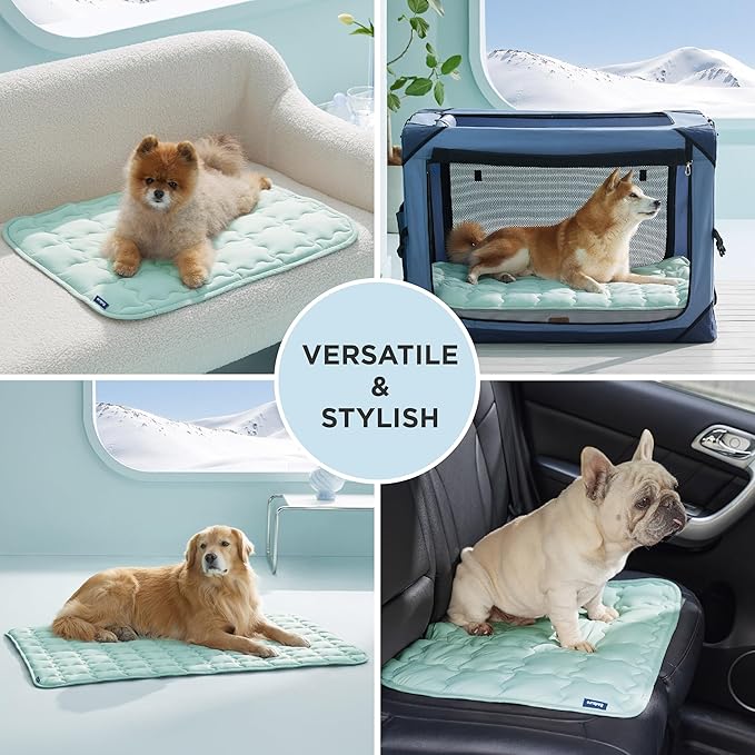 Bedsure Cooling Dog Mat Extra Large, Q-Max>0.5 XXLThin Breathable Cold Crate Pad for Pet, Portable Washable Kennel Bed for Summer Active Dog with Chill Soothing Fabric to Rapid Cooling, 48x30, Green