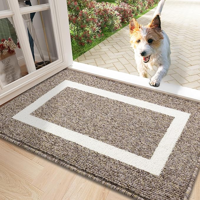 OLANLY Indoor Door Mat, 32x20, Non-Slip Absorbent Resist Dirt Entrance Mat, Washable Low-Profile Inside Entry Doormats for Entryway, Brown