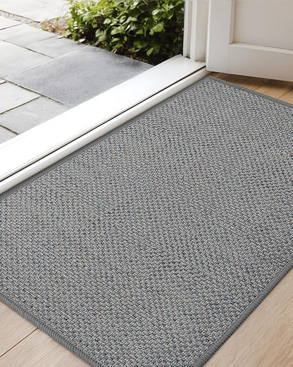 Color&Geometry Ultra-Thin Indoor Door Mat, 27"x59" Low-Profile Non-Slip Entryway Rug with Modern Geometric Texture, Washable Doormat for Entrance, Front Doors, Light Grey (Rolled-up NO Creases)