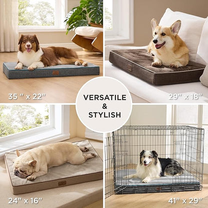 Bedsure Memory Foam Dog Bed Medium Size Dogs- Orthopedic Pet Beds for Crate with Removable Washable Cover and Nonskid Bottom - Plush Flannel Fleece Top Pet Mat, Brown