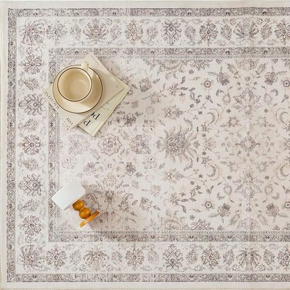 2x6 Runner Rug Beige Washable Hallway Vintage Carpet Kitchen Small Long Non Slip Stain Soft Resistant Low Pile Thin Boho Accent Indoor Throw Rug for Bedroom Laundry Living Room