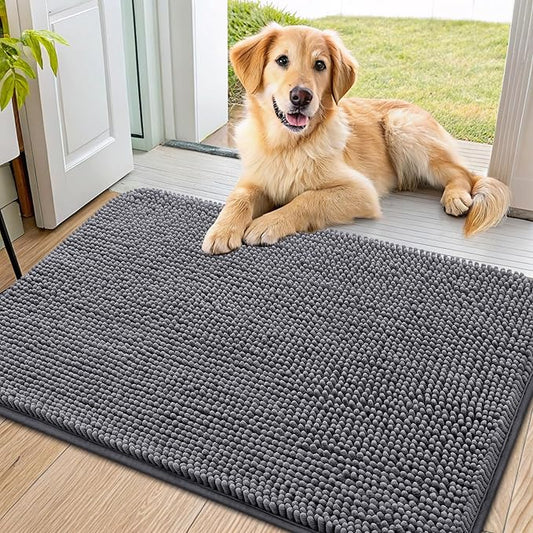 Smiry Dog Door Mat for Muddy Paws 40x24, Absorbs Moisture and Dirt Doormat, Non-Slip Washable Quick Dry Chenille Front Door Mat Indoor Entrance, Entryway Carpet for Inside Floor, Dark Grey