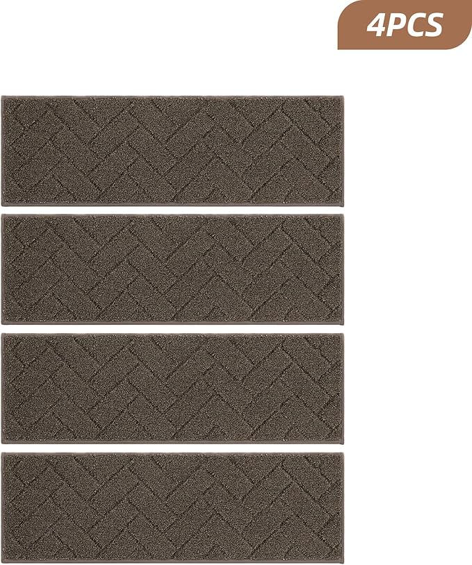 BEQHAUSE Edging Stair Treads for Wooden Steps 9" x 28", Non Slip Carpet Stair Treads Indoor Stair Runners, Soft Stair Rugs, Machine Washable, 100% Polyester, TPE Backing, 15pcs, Brown