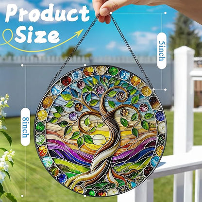 8″ Tree of Life Suncatcher, Stained Glass Window Hanging & Ornament, Boho Decor, Holiday & Christmas Ornaments | Gifts for Christmas, Holiday Presents, Gift Exchange, Gift Ideas