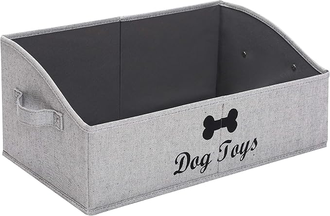 Morezi Linen-cotton blend dog toy basket and dog toy box, dog toy basket storage - Perfect for organizing pet toys, blankets, leashes, chew toys - Grey Stripe - Dog