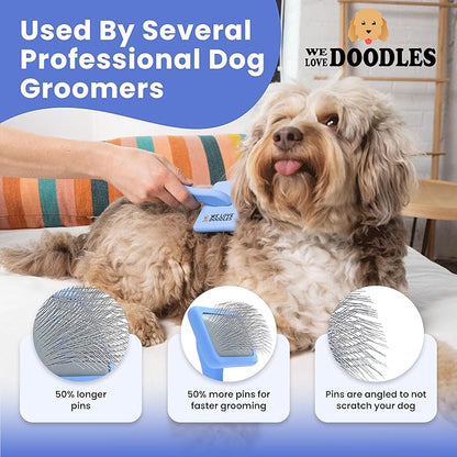 Slicker Brush for Dogs, Dog Grooming Supplies - Best Doodle & Poodle Brush for Haired Dogs - Goldendoodle Pin Detangler for Dematting (Large Curved)