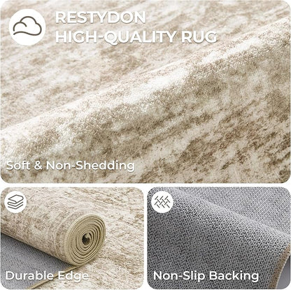 Washable Runner Rugs for Bedroom - 2x6 Runner Rug Non Slip, Ultra-Thin Entryway Runner, Soft Abstract Kitchen Runner for Hallway, Laundry, Bathroom, Indoor Door Mat(2'x6', Brown/Ivory)