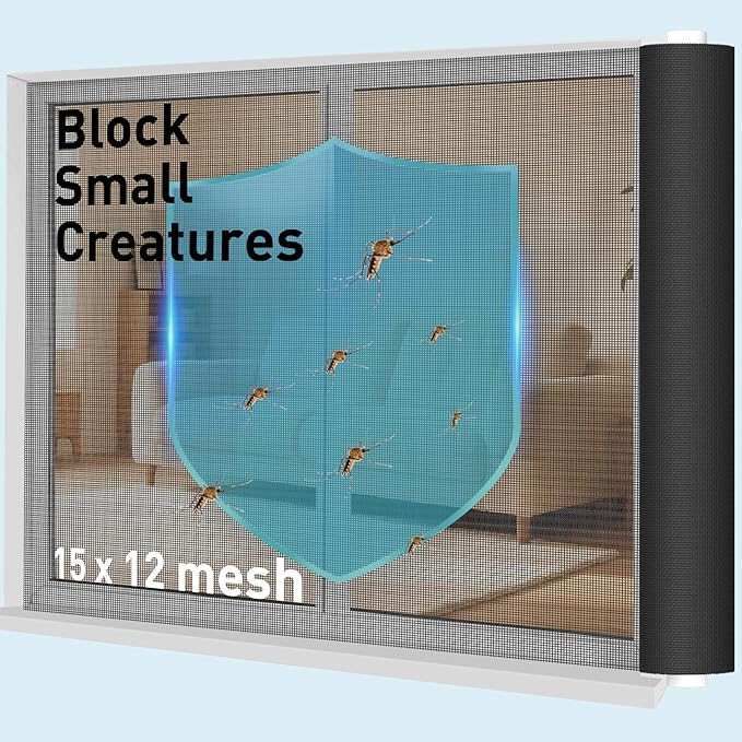 Pet Proof Window Door Screen Roll,37.4INx16.4FT Polyester Window Screen Mesh,Heavy Duty Screen Replacement Kit for Window, Door,Pet,Patio,Porch (15x12 Mesh)