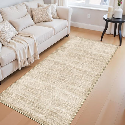 Washable 3x6 Entryway Area Rugs: Abstract Water-Resistant Kitchen Rug Low Pile Soft Beside Carpet for Bedroom Nursery Anti-Slip Bathroom Runner Rug Distressed Hallway Floor Mat(3x6,Neutral/Beige)
