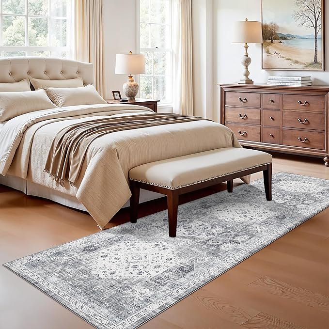 RUUGME 2x8 Hallway Runner Rug: Easy Clean Washable Carpet for Kitchen Bedroom Soft Non Slip Rugs for Entryway Laundry Vintgae Distressed Low Pile Home Decor Floor Mat for Bathroom 2x8 Grey