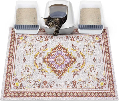 Glittme Cat Litter Mat with Non-Slip Bottom Litter Box Mat 40"X30" Litter Trapping Mat Easy to Clean Washable Cat Food Mat for Kitty,XL