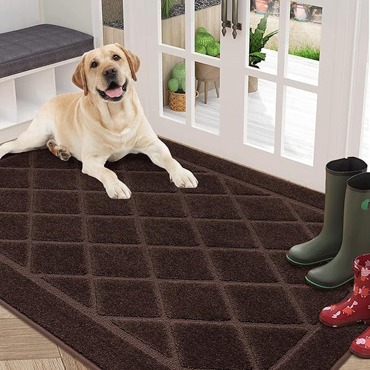 BEQHAUSE Dirt Trapper Door Mat 36" x 60", Doormat Non-Slip Entryway Rugs Washable, Dog Door Mat Stain Resistant and Absorbent Welcome Floor Mat for Front Back Door, Mud Wet Shoes & Paws, Brown
