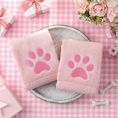 2 Pcs Dog Paw Hand Towels Pink Bathroom Decor 13 x 29 Inch 100% Cotton Embroidered Soft Hand Towels Absorbent Farmhouse for Kitchen Restroom