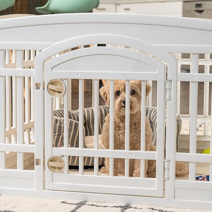 IRIS USA 24" Dog Playpen 4-Panel Pet Exercise Pen with Door Gate 35 x 35 x 24 Puppy Play Pen Indoor Outdoor Plastic Foldable Portable Pet Fence for Small Medium Dogs Puppies Multiple Pets White