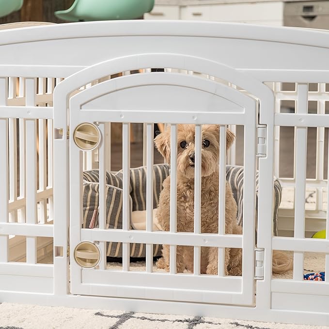 IRIS USA 24" Dog Playpen 6-Panel Pet Exercise Pen with Door Gate 61x61x24 Puppy Play Pen Indoor Outdoor Plastic Heavy Duty Foldable Portable Pet Fence for Small Medium Dogs Puppies Multiple Pets White
