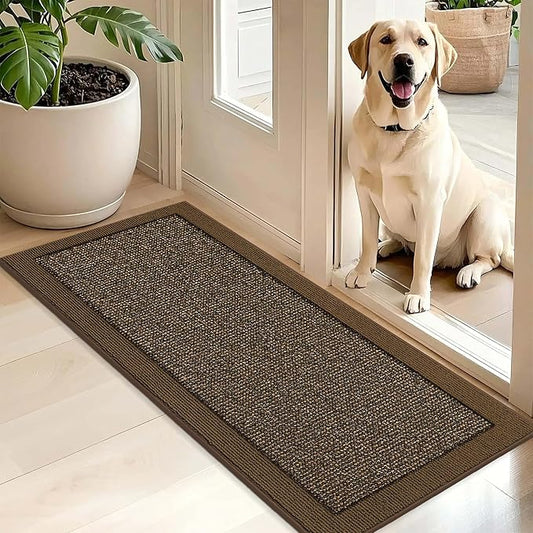 BEQHAUSE Indoor Door Mat 20" x 48", Dirt Trapper Door Mats Non-Slip Entryway Rugs Washable, Resist Dirt Absorbent Welcome Mat, Low Profile Floor Mats for Front Back Door and Entryway, Brown