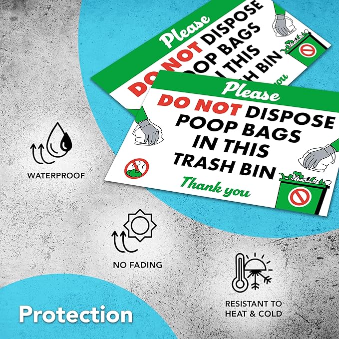 5 PC Please Do Not Dispose Poop Bags in This Trash Bin Stickers, 4x6 Vinyl No Pet Waste Sign