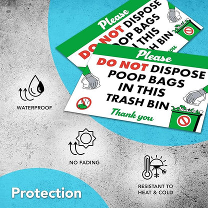 5 PC Please Do Not Dispose Poop Bags in This Trash Bin Stickers, 4x6 Vinyl No Pet Waste Sign