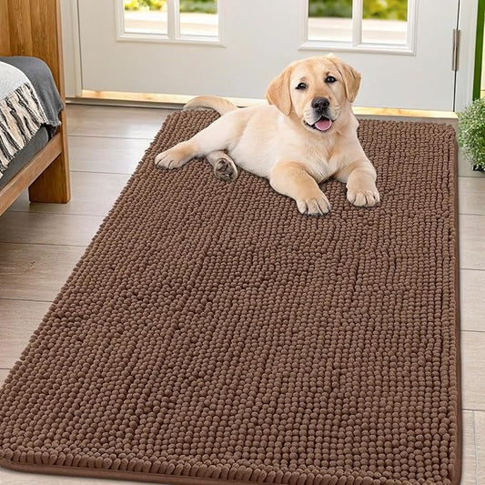 Smiry Dog Door Mat for Muddy Paws 47x32, Absorbs Moisture and Dirt Doormat, Non-Slip Washable Quick Dry Chenille Front Door Mat Indoor Entrance, Entryway Carpet for Inside Floor, Mocha