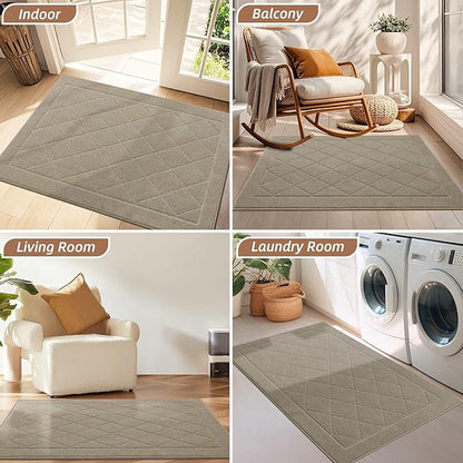 BEQHAUSE Dirt Trapper Door Mat 32" x 48", Doormat Non-Slip Entryway Rugs Washable, Dog Door Mat Stain Resistant and Absorbent Welcome Floor Mat for Front Back Door, Mud Wet Shoes & Paws, Beige