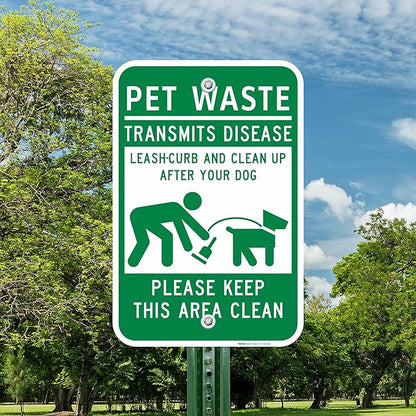 Brimar - 12" x 18" - Clean Up After Your Dog Sign - .063″ White Rust-Free Aluminum - Clean Up Symbol - Easy Installation