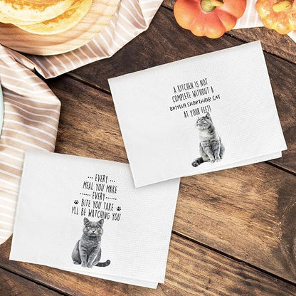 Funny British Shorthair Cat Kitchen Towels, British Shorthair Cat Mom Lady Lovers Gifts for Women Hand Towels, Pet Lover Gifts Dishcloths Dish Towel for Kitchen 16x24 Inches Set of 2